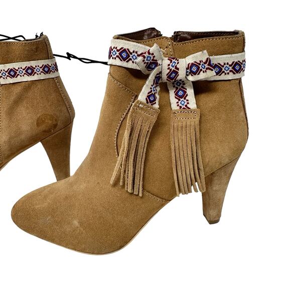 High Heel Fringe Ankle Booties Womens SZ 7.5 Brown Suede Boho Western Cowgirl - Picture 5 of 11